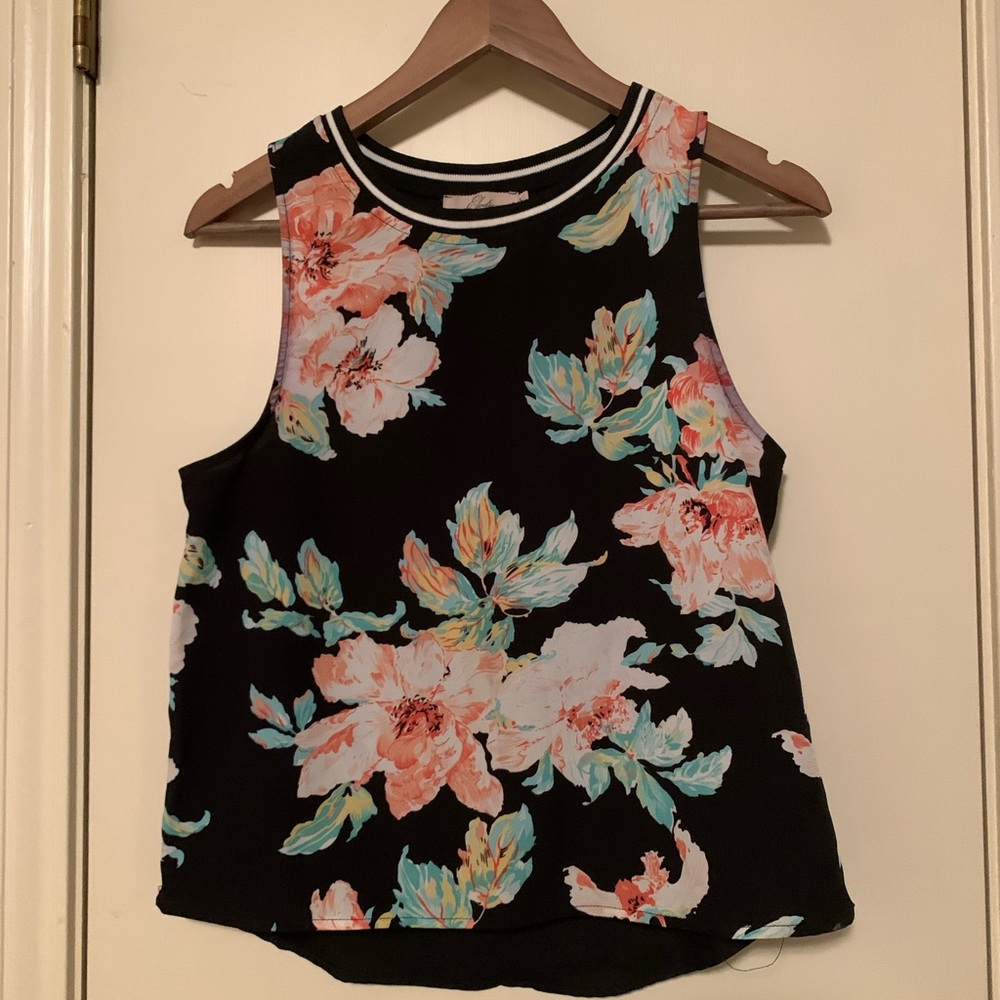 Sleeveless Black and Floral Blouse